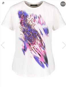 TAIFUN<BR>
T-Shirt with Print and Sequins<BR>
White<BR>