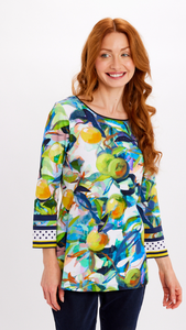 DOLCEZZA<BR>
Casual Patterned Jersey Top<BR>
Blue/ Green Print<BR>