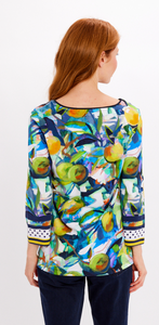DOLCEZZA<BR>
Casual Patterned Jersey Top<BR>
Blue/ Green Print<BR>
