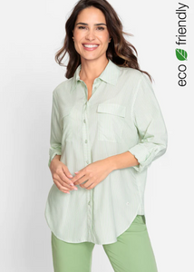 OLSEN<BR>
Long Sleeve Stripe Shirt<BR>
Mint<BR>