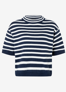 MORE AND MORE<BR>
Striped Knit Sweater<BR>
Navy/White<BR>