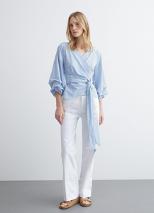 MORE AND MORE<BR>
Wrap Blouse<BR>
Blue/White<BR>