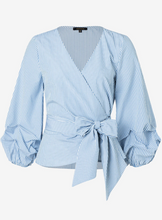 Load image into Gallery viewer, MORE AND MORE&lt;BR&gt;
Wrap Blouse&lt;BR&gt;
Blue/White&lt;BR&gt;
