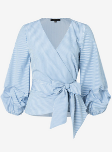 MORE AND MORE<BR>
Wrap Blouse<BR>
Blue/White<BR>