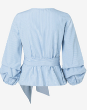 Load image into Gallery viewer, MORE AND MORE&lt;BR&gt;
Wrap Blouse&lt;BR&gt;
Blue/White&lt;BR&gt;
