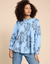 Load image into Gallery viewer, WHITE STUFF&lt;BR&gt;
Fia Frill Neck Blouse&lt;BR&gt;
Blue&lt;BR&gt;
