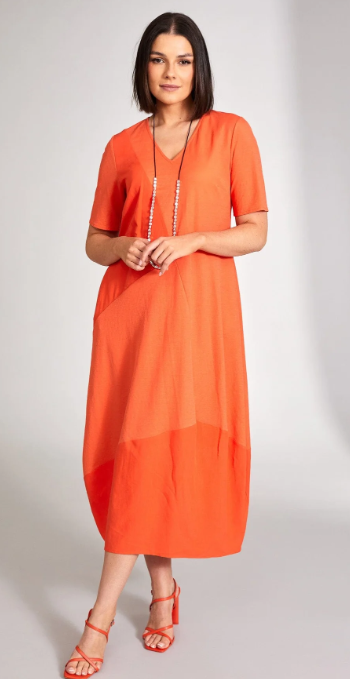 PERUZZI<BR>
Long Mixed Fabric Dress<BR>
Orange<BR>
