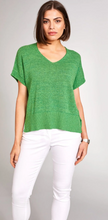 Load image into Gallery viewer, PERUZZI&lt;BR&gt;
Metallic V Neck Knit Top&lt;BR&gt;
Green&lt;BR&gt;
