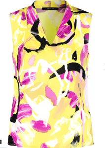 TAIFUN<BR>
Sleeveless Blouse with Floral Print<BR>
Lemon<BR>