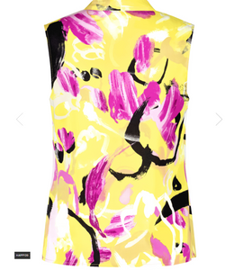 TAIFUN<BR>
Sleeveless Blouse with Floral Print<BR>
Lemon<BR>