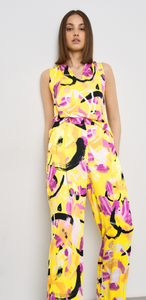 TAIFUN<BR>
Sleeveless Blouse with Floral Print<BR>
Lemon<BR>