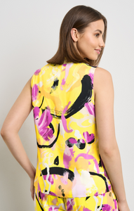 TAIFUN<BR>
Sleeveless Blouse with Floral Print<BR>
Lemon<BR>