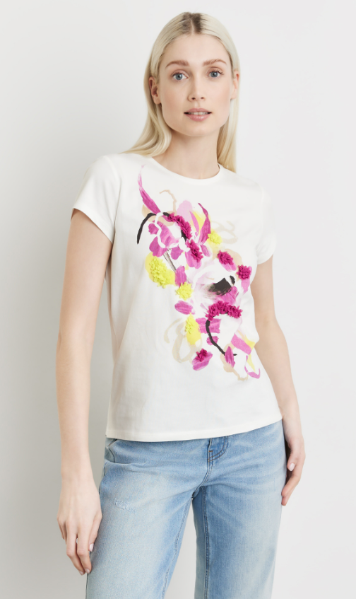 TAIFUN<BR>
Decorative Front Print T-Shirt<BR>
White<BR>