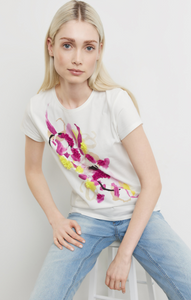 TAIFUN<BR>
Decorative Front Print T-Shirt<BR>
White<BR>