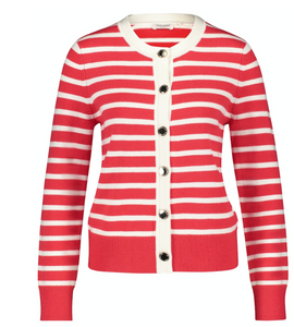 GERRY WEBER<BR>
Striped Knit Cardigan<BR>
Red<BR>