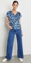 Load image into Gallery viewer, GERRY WEBER&lt;BR&gt;
Patterned Short Sleeve Shirt with Material Patch&lt;BR&gt;
Blue/White&lt;BR&gt;
