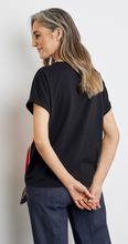 Load image into Gallery viewer, GERRY WEBER&lt;BR&gt;
Short Sleeve Top with a Knotted Detail and Front Print&lt;BR&gt;
Black&lt;BR&gt;
