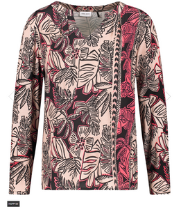 GERRY WEBER<BR>
Long Sleeve Top with Tropical Print<BR>
Black/Latte<BR>