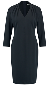 GERRY WEBER<BR>
Elegant Dress with Draped Neck<BR>
Navy<BR>