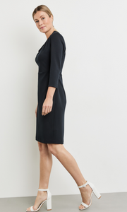 GERRY WEBER<BR>
Elegant Dress with Draped Neck<BR>
Navy<BR>