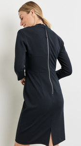 GERRY WEBER<BR>
Elegant Dress with Draped Neck<BR>
Navy<BR>