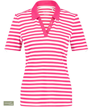 Load image into Gallery viewer, GERRY WEBER&lt;BR&gt;
Striped Polo Shirt&lt;BR&gt;
Coral/White&lt;BR&gt;
