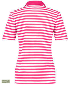 GERRY WEBER<BR>
Striped Polo Shirt<BR>
Coral/White<BR>