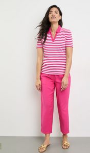 GERRY WEBER<BR>
Striped Polo Shirt<BR>
Coral/White<BR>