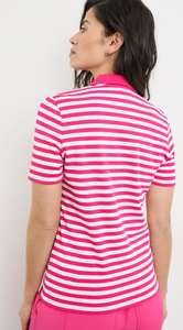 GERRY WEBER<BR>
Striped Polo Shirt<BR>
Coral/White<BR>