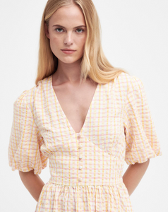 BARBOUR<BR>
Belmont Gingham Maxi Dress<BR>
Pink/Yellow Check<BR>