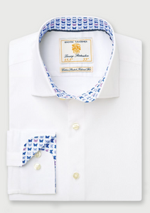 BROOK TAVERNER<BR>
Regular and Tailored Fit White Herringbone Cotton Stretch Shirt<BR>
White<BR>