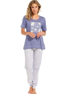 PASTUNETTE<BR>
Short Sleeve Pyjama<BR>
Blue<BR>
