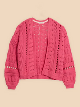 Load image into Gallery viewer, WHITE STUFF&lt;BR&gt;
Casey Crochet Cardigan&lt;BR&gt;
Red Pink&lt;BR&gt;

