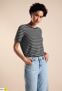 STREET ONE<BR>
T Shirt with Knitted Look<BR>
Black<BR>