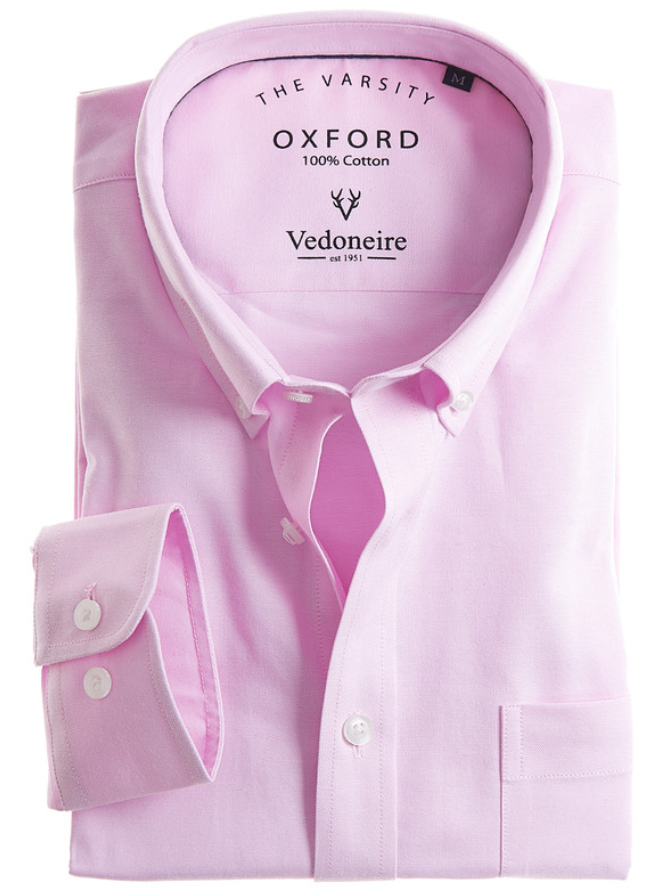 VEDONEIRE<BR>
Long Sleeve Oxford Shirt<BR>
Blue, Pink, White<BR>