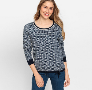OLSEN<BR>
All over Print Jumper in Henry Fit<BR>
Navy Ink<BR>