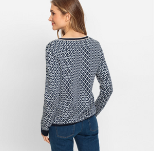OLSEN<BR>
All over Print Jumper in Henry Fit<BR>
Navy Ink<BR>