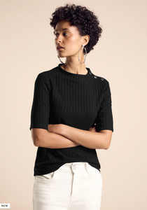 STREET ONE<BR>
T-Shirt with Button Detail<BR>
Black<BR>