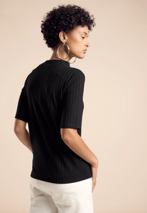 STREET ONE<BR>
T-Shirt with Button Detail<BR>
Black<BR>