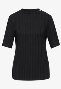 STREET ONE<BR>
T-Shirt with Button Detail<BR>
Black<BR>