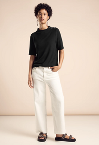 STREET ONE<BR>
T-Shirt with Button Detail<BR>
Black<BR>