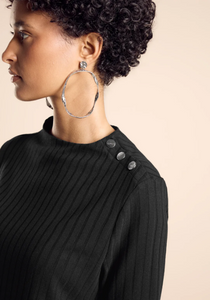 STREET ONE<BR>
T-Shirt with Button Detail<BR>
Black<BR>