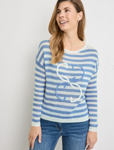 GERRY WEBER<BR>
Knit Jumper<BR>
Blue/White<BR>