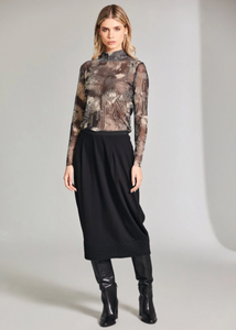PERUZZI<BR>
Tulle Mesh Print Top<BR>
Black/Sand<BR>