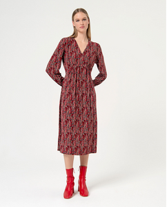SURKANA<BR>
Printed Long Dress<BR>
Maroon<BR>