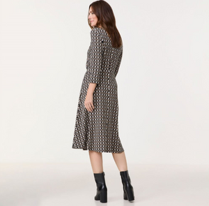 GERRY WEBER<BR>
Jersey Print Dress<BR>
Black/Sand<BR>