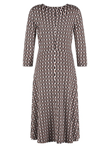 GERRY WEBER<BR>
Jersey Print Dress<BR>
Black/Sand<BR>