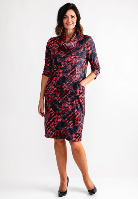 AVALON<BR>
Pia Dress with Snood<BR>
Red<BR>