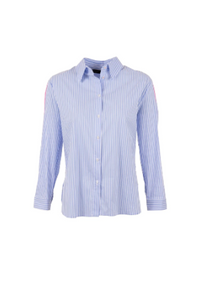 PERUZZI<BR>
Stripe Top Contrast Sleeve<BR>
Blue/Pink<BR>
