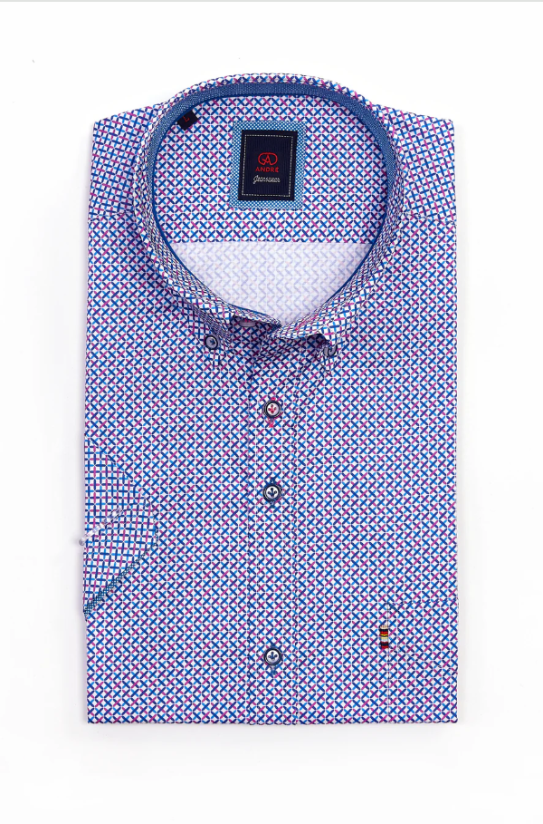 ANDRE MENSWEAR<BR>
Munich Short Sleeve Shirt<BR>
Rose, Ecru<BR>